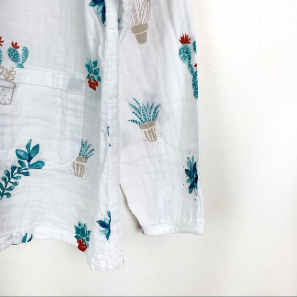 Succulent Print Button Up Long Sleeve White Blouse - Picture 5 of 5